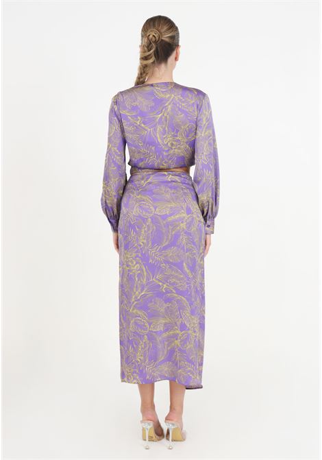 Purple women's skirt with yellow leaves pattern SIMONA CORSELLINI | P24CPGO004-02-TRAS00380667